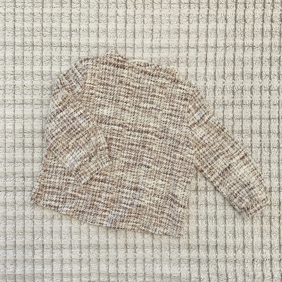 W5 Tops - W5 Womens Top Small Tan Tweed 3/4 Sleeve Office Career Light Fringe Back Zip